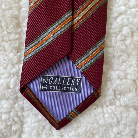J Z Richards Gallery Handmade Silk & Cotton Italian Maroon Red Stripe Power Tie - Picture 4 of 6